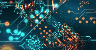 Siyah arkaplandaki bağlantı ağının resmi. Soyut arkaplan ve şablon kavramı, dijital olarak oluşturulmuş resim.