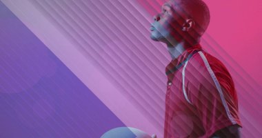 Afrika kökenli Amerikalı erkek rugby oyuncusu üzerinde Fransa bayrağı resmi. Spor, rekabet ve aktif yaşam tarzı konsepti dijital olarak oluşturulmuş imaj.