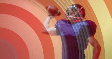 Kafkas asıllı Amerikan futbolcusu ve Amerikan bayrağı. Amerikan vatanseverliği, spor ve rekabet konsepti dijital olarak oluşturulmuş imaj.