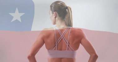 Beyaz kadın atlet yerine Şili bayrağı resmi. Küresel spor, spor disiplinleri ve bayraklar konsepti dijital olarak oluşturulmuş görüntü.