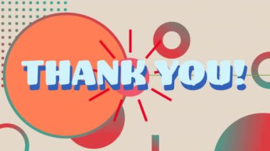 Hareket eden şekiller üzerinden teşekkür metninin animasyonu. Teknoloji, şekiller ve dijital arayüz konsepti, dijital olarak oluşturulmuş video.