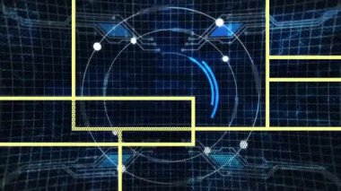 Tarama alanı üzerinde hareket eden şekillerin animasyonu. Küresel teknoloji, iş ve dijital arayüz kavramı, dijital olarak oluşturulmuş video.