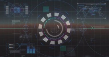 Kapsam taramasında veri işleme animasyonu. Teknoloji, iş ve dijital arayüz kavramı, dijital olarak üretilen video.