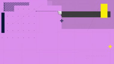 Mor arkaplanda hareket eden renkli şekillerin canlandırması. Küresel teknoloji, renkler ve dijital arayüz kavramı, dijital olarak oluşturulmuş video.