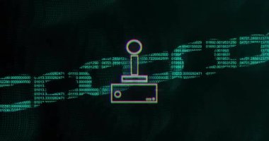 Veri işleme zinciri üzerine gamepad simgesinin animasyonu. Teknoloji, iş ve dijital arayüz kavramı, dijital olarak üretilen video.