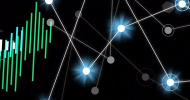 Diyagramlar üzerinden bağlantı ağının animasyonu. Teknoloji, iş ve dijital arayüz kavramı, dijital olarak üretilen video.