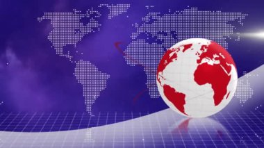 Kara bulutların üzerindeki dünya haritası ve dünyanın animasyonu. Teknoloji, sosyal medya ve dijital arayüz kavramı, dijital olarak oluşturulmuş video.