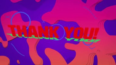 Hareket eden şekiller üzerinden teşekkür metninin animasyonu. Teknoloji, şekiller ve dijital arayüz konsepti, dijital olarak oluşturulmuş video.