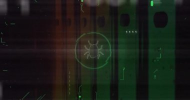 Veri işleme ve sunucu odasında hata simgesinin canlandırılması. Teknoloji ve dijital arayüz kavramı, dijital olarak oluşturulmuş video.