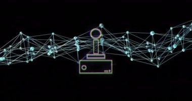 Gamepad 'in bağlantı ağı üzerinden animasyonu. Teknoloji, iş ve dijital arayüz kavramı, dijital olarak üretilen video.