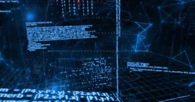 Veri işleme ve siyah arkaplan üzerindeki dairelerin animasyonu. Teknoloji, sosyal medya ve dijital arayüz kavramı, dijital olarak oluşturulmuş video.