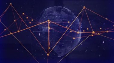 Veri işleme üzerine bağlantıları olan dünyanın animasyonu. Teknoloji, iş ve dijital arayüz kavramı, dijital olarak üretilen video.