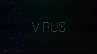 Siyah arkaplanda mavi ve kırmızı renkli virüs metinlerinin animasyonu. Küresel teknoloji ve dijital arayüz kavramı, dijital olarak oluşturulmuş video.