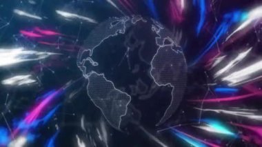 Şekiller üzerinde bağlantıları olan dünyanın animasyonu. Teknoloji, iş ve dijital arayüz kavramı, dijital olarak üretilen video.