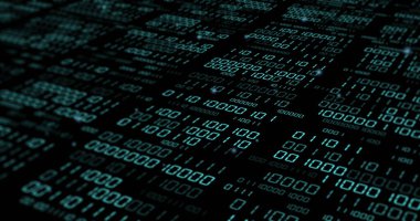 İkili kodlama ve veri işleme görüntüsü. Küresel yapay zeka, bağlantılar, hesaplama ve veri işleme kavramı dijital olarak oluşturuldu.