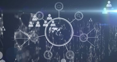 Veri işleme ağı ile bağlantılı dünya görüntüsü. Dijital olarak oluşturulmuş küresel bağlantılar, ağlar ve veri işleme kavramı.