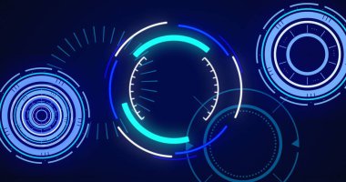 Çemberleri işleme görüntüsü ve donanma arkaplanının grafiği. Küresel veri işleme, finans ve teknoloji konsepti dijital olarak oluşturuldu.