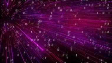 Mor neon izlerin üzerinde veri işleme animasyonu. Teknoloji, iş ve dijital arayüz kavramı, dijital olarak üretilen video.