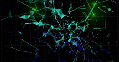 Işık noktalarının üzerinde hareket eden şekillerin animasyonu. Teknoloji, iş ve dijital arayüz kavramı, dijital olarak üretilen video.