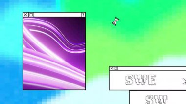 Işık yollarıyla dijital arayüzün animasyonu ve mavi ve yeşil arkaplan üzerine tatlı metin. Şekiller, renkler, iletişim, arkaplan ve dijital arayüz kavramı, dijital olarak oluşturulmuş video.