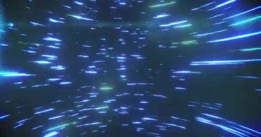 Siyah zemin üzerindeki ışık izlerinin animasyonu. Şekiller, renkler, desen ve arkaplan konsepti, dijital olarak oluşturulmuş video.