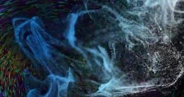 Koyu arkaplanda hareket eden parlak mavi ağ animasyonu. Renk, şekil, ışık ve hareket konsepti, dijital olarak oluşturulmuş video.