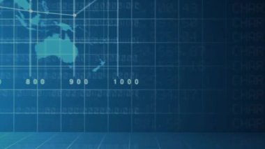 Veri işleme ve dünya haritası olan yatırım metninin üzerindeki meslektaşların canlandırması. Küresel iş, finans, bilgisayar ve dijital arayüz kavramı, dijital olarak oluşturulmuş video.