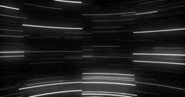 Siyah arkaplanda hareket eden parlak ışık izlerinin animasyonu. Renk, şekil, ışık ve hareket konsepti, dijital olarak oluşturulmuş video.