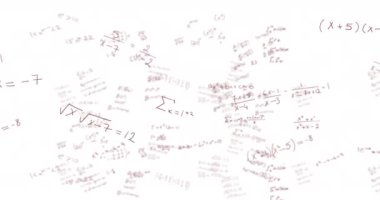 Matematiksel veri işleme animasyonu beyaz arkaplan üzerinde. Küresel bilim, eğitim, bilgisayar ve veri işleme kavramı, dijital olarak oluşturulmuş video.