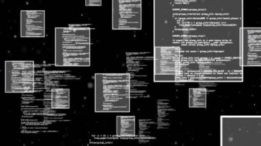 Siyah arkaplan üzerinde dijital veri işleme animasyonu. Küresel bağlantılar, hesaplama ve veri işleme kavramı, dijital olarak oluşturulmuş video.