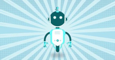 Renkli daireler üzerinde robot simgesi animasyonu. Teknoloji, iş ve dijital arayüz kavramı, dijital olarak üretilen video.