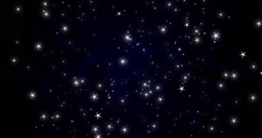 Siyah arka planda parlayan yıldızların animasyonu. Şekiller, renkler, desen ve arkaplan konsepti, dijital olarak oluşturulmuş video.
