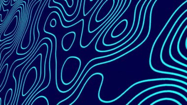 Mavi arkaplanda hareket eden açık mavi çizgilerin animasyonu. Renk, desen, şekil ve hareket konsepti, dijital olarak oluşturulmuş video.