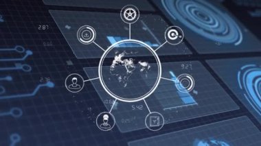 Siyah arkaplanda veri işleme üzerinden dünya çapındaki bağlantı ağının animasyonu. Küresel teknoloji, bilgisayar, çevrimiçi güvenlik ve dijital arayüz kavramı, dijital olarak oluşturulmuş video.