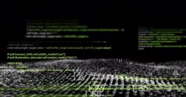 Siyah arkaplan üzerinde veri işleme animasyonu. Teknoloji, iş ve dijital arayüz kavramı, dijital olarak üretilen video.