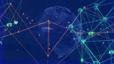 Dünya çapında bağlantı ve veri işleme ağının animasyonu. Küresel bağlantılar, hesaplama ve veri işleme kavramı, dijital olarak oluşturulmuş video.
