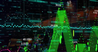 Şehir manzarası üzerinde finansal veri işleme resmi. küresel gönderim, dağıtım, iş, veri işleme ve teknoloji konsepti dijital olarak oluşturuldu.