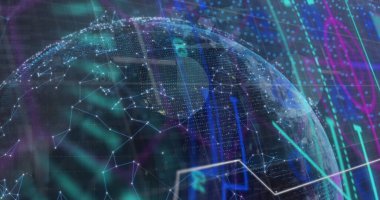 Bilgisayar devre kartının ve veri işlemenin üzerindeki dünya görüntüsü. Dijital olarak oluşturulmuş görüntü küresel çevrimiçi güvenlik, bilgisayar ve veri işleme kavramı.