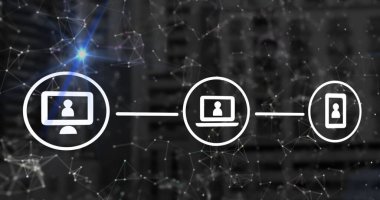 Mavi altıgenlerin üzerindeki simgelerle bağlantılı ağların görüntüsü. Küresel bağlantılar veri işleme ve ağ oluşturma kavramı dijital olarak oluşturuldu.