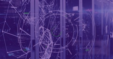 Sunucu odasındaki bağlantı ağının resmi. Küresel teknoloji, sosyal medya ve dijital arayüz kavramı dijital olarak oluşturulmuş görüntü.