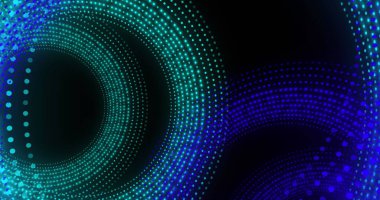 Siyah arkaplanda yanıp sönen yeşil ve mavi ışık deseni. Soyut arkaplan ve dijital arayüz kavramı dijital olarak oluşturuldu.