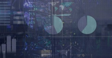 İstatistik ve bilgisayar sunucularıyla veri işleme resmi. Dijital olarak oluşturulmuş görüntü küresel çevrimiçi güvenlik, bilgisayar ve veri işleme kavramı.