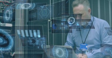 Bilim adamları üzerindeki bağlantı ağının görüntüsü. Küresel bağlantılar iş teknolojisi ve ağ konsepti dijital olarak oluşturulmuş görüntü.