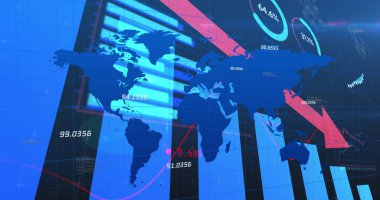 Oklar ve Dünya 'nın yazılı olarak döndüğü resim. Küresel işletme finansmanı ve dijital arayüz konsepti dijital olarak oluşturulmuş görüntü.