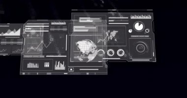 Veri işleme ve küresel diyagramlar üzerine ikili kodlama animasyonu. Teknoloji ve dijital arayüz kavramı, dijital olarak oluşturulmuş video.