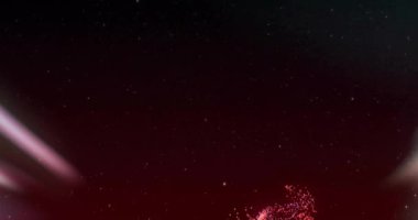 Koyu arkaplanda hareket eden parlak pembe ağ animasyonu. Renk, şekil, ışık ve hareket konsepti, dijital olarak oluşturulmuş video.