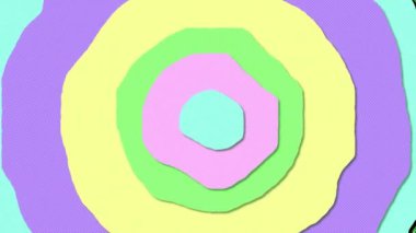 Hareketli eşmerkezli dairelerin hareketsiz döngü üzerinde hareketlerinin animasyonu. Renk, desen, şekil ve hareket konsepti, dijital olarak oluşturulmuş video.