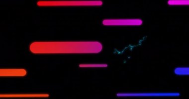 Siyah arkaplanda hareket eden neon çizgilerin canlandırması. Renk, desen, şekil ve hareket konsepti, dijital olarak oluşturulmuş video.