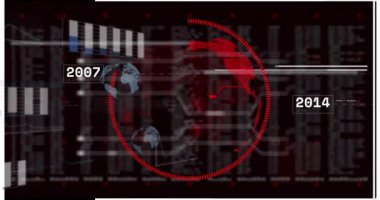 Dünya ve diyagramlarda veri işleme animasyonları. Teknoloji ve dijital arayüz kavramı, dijital olarak oluşturulmuş video.