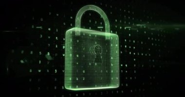 Veri işleme üzerinde asma kilit animasyonu. Teknoloji, iş ve dijital arayüz kavramı, dijital olarak üretilen video.